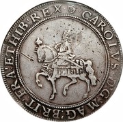UK Crown Charles I ND KM# 127 ∙CAROLVS∙D:G:MAG:BRIT:FRA:ET∙HIB:REX∙∙:∙∙ coin obverse UK Crown Charles I ND KM# 127 ∙CAROLVS∙D:G:MAG:BRIT:FRA:ET∙HIB:REX∙∙:∙∙ coin obverse