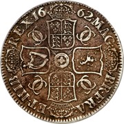 UK Crown Charles II 1662 KM# 417.1 MAG∙ BR∙FRA∙ ET∙HIB∙ REX∙16 62∙ CC CC CC CC coin reverse UK Crown Charles II 1662 KM# 417.1 MAG∙ BR∙FRA∙ ET∙HIB∙ REX∙16 62∙ CC CC CC CC coin reverse