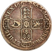 UK Crown James II 1686 KM# 457 MAG∙ BR∙FRA∙ ET∙HIB REX∙16 86∙ coin reverse UK Crown James II 1686 KM# 457 MAG∙ BR∙FRA∙ ET∙HIB REX∙16 86∙ coin reverse