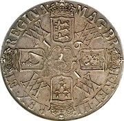 UK Crown William and Mary 1691 KM# 478 MAG BR FR ET HI REX ET REGINA 1 6 9 1 WM WM WM WM coin reverse