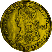 UK Double Crown Charles II (1660-1662) KM# 414 CAROLVS∙II∙D∙G∙MAG∙BRIT∙FRAN∙ET∙HIB∙REX XX coin obverse UK Double Crown Charles II (1660-1662) KM# 414 CAROLVS∙II∙D∙G∙MAG∙BRIT∙FRAN∙ET∙HIB∙REX XX coin obverse