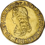 UK Double Crown Charles II (1st Issue) (1660) KM# 413 CAROLVS∙II∙D:G:MAG:BRI:FR:ET∙HI:REX coin obverse UK Double Crown Charles II (1st Issue) (1660) KM# 413 CAROLVS∙II∙D:G:MAG:BRI:FR:ET∙HI:REX coin obverse