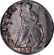 UK Farthing William III 1697 KM# 483.1 BRITAN NIA∙ coin reverse UK Farthing William III 1697 KM# 483.1 BRITAN NIA∙ coin reverse