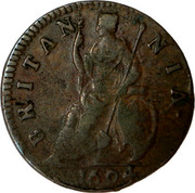 UK Farthing William & Mary 1694 KM# 466.2 BRITAN NIA coin reverse