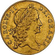 UK Guinea Charles II 1664 KM# 423.1 CAROLVS II DEI GRATIA coin obverse UK Guinea Charles II 1664 KM# 423.1 CAROLVS II DEI GRATIA coin obverse