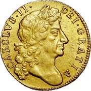 UK Guinea Charles II 1680 KM# 440.1 CAROLVS∙II∙ DEI∙GRATIA coin obverse UK Guinea Charles II 1680 KM# 440.1 CAROLVS∙II∙ DEI∙GRATIA coin obverse