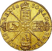UK Guinea Charles II 1680 KM# 440.1 MAG∙ BR∙FRA∙ ET∙HIB∙ REX∙*YEAR*∙ coin reverse UK Guinea Charles II 1680 KM# 440.1 MAG∙ BR∙FRA∙ ET∙HIB∙ REX∙*YEAR*∙ coin reverse