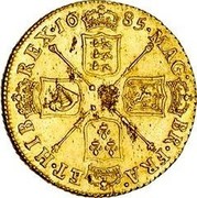 UK Guinea James II 1685 KM# 453.2 MAG∙ BR∙FRA∙ ET∙HIB∙ REX∙*YEAR*∙ coin reverse UK Guinea James II 1685 KM# 453.2 MAG∙ BR∙FRA∙ ET∙HIB∙ REX∙*YEAR*∙ coin reverse