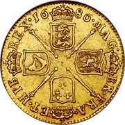 UK Guinea James II 1686 KM# 459.1 MAG∙ BR∙FRA∙ ET∙HIB∙ REX∙*YEAR*∙ coin reverse UK Guinea James II 1686 KM# 459.1 MAG∙ BR∙FRA∙ ET∙HIB∙ REX∙*YEAR*∙ coin reverse