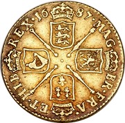 UK Guinea James II 1687 KM# 459.2 MAG BR∙FRA ET∙HIB REX∙*YEAR* coin reverse UK Guinea James II 1687 KM# 459.2 MAG BR∙FRA ET∙HIB REX∙*YEAR* coin reverse