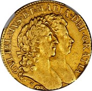 UK Guinea William and Mary 1692 KM# 474.3 GVLIELMVS∙ET∙MARIA∙DEI∙GRATIA coin obverse