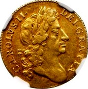 UK Half Guinea Charles II 1677 KM# 439.1 CAROLVS∙II∙ DEI∙GRATIA coin obverse UK Half Guinea Charles II 1677 KM# 439.1 CAROLVS∙II∙ DEI∙GRATIA coin obverse