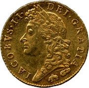 UK Half Guinea James II 1688 KM# 458.2 IACOBVS II DEI GRATIA coin obverse UK Half Guinea James II 1688 KM# 458.2 IACOBVS II DEI GRATIA coin obverse