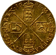 UK Half Guinea James II 1688 KM# 458.2 MAG BR FRA ET HIB REX 16 88 coin reverse UK Half Guinea James II 1688 KM# 458.2 MAG BR FRA ET HIB REX 16 88 coin reverse