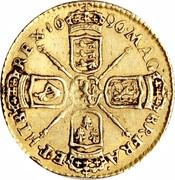 UK Half Guinea William III 1696 KM# 487.2 MAG∙ BR∙FRA∙ ET∙HIB∙ REX∙*YEAR*∙ coin reverse UK Half Guinea William III 1696 KM# 487.2 MAG∙ BR∙FRA∙ ET∙HIB∙ REX∙*YEAR*∙ coin reverse