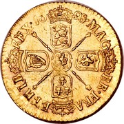 UK Half Guinea William III 1698 KM# 487.1 MAG∙ BR∙FRA∙ ET∙HIB∙ REX∙16 98∙ coin reverse UK Half Guinea William III 1698 KM# 487.1 MAG∙ BR∙FRA∙ ET∙HIB∙ REX∙16 98∙ coin reverse