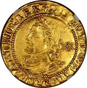 UK Laurel James I (Third laureate bust) ND Many minor varieties exist. KM# 74 ∙IACOBVS:D:G:MA:BRI:FRA:ET:HI:REX∙ XX coin obverse UK Laurel James I (Third laureate bust) ND Many minor varieties exist. KM# 74 ∙IACOBVS:D:G:MA:BRI:FRA:ET:HI:REX∙ XX coin obverse
