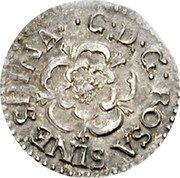 UK Penny Charles I ND Tower Varieties exist. KM# 56 ∙C:D:G: ROSA SINE SPINA∙ coin obverse UK Penny Charles I ND Tower Varieties exist. KM# 56 ∙C:D:G: ROSA SINE SPINA∙ coin obverse