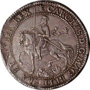 UK Pound Charles I 1642 Oxford KM# 238.1 CAROLVS D G MAG BRIT FRA ET HIBER REX coin obverse UK Pound Charles I 1642 Oxford KM# 238.1 CAROLVS D G MAG BRIT FRA ET HIBER REX coin obverse