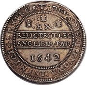 UK Pound Charles I 1642 Oxford KM# 239.1 EXVRGAT:DEVS:DISSIPENTVR:INIMICI ∙XX∙ RELIG∙PROT∙LEG∙ANG∙LIBER∙PAR 1642 coin reverse UK Pound Charles I 1642 Oxford KM# 239.1 EXVRGAT:DEVS:DISSIPENTVR:INIMICI ∙XX∙ RELIG∙PROT∙LEG∙ANG∙LIBER∙PAR 1642 coin reverse