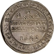 UK Pound Charles I 1642 Oxford KM# 239.2 EXVRGAT:DEVS:DISSIPENTVR:INIMICI RELIG.PROT.LEG.ANG.LIBER.PAR *YEAR* coin reverse UK Pound Charles I 1642 Oxford KM# 239.2 EXVRGAT:DEVS:DISSIPENTVR:INIMICI RELIG.PROT.LEG.ANG.LIBER.PAR *YEAR* coin reverse