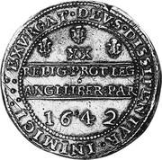UK Pound Charles I 1642 Shrewsbury KM# 237.2 :EXVRGAT∙DEVS∙DISSIPENTVR∙INIMICI:∙ XX RELIG:PROT LEG:ANGL:LIBER:PAR 1642 coin reverse UK Pound Charles I 1642 Shrewsbury KM# 237.2 :EXVRGAT∙DEVS∙DISSIPENTVR∙INIMICI:∙ XX RELIG:PROT LEG:ANGL:LIBER:PAR 1642 coin reverse