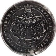 UK Pound Charles I 1644 Oxford KM# 340 EXVRGAT:DEVS:DISSIPENTVR:INIMICI ∙X X∙ RELIG:PROT:LEG:ANG:LIBER:PAR 1644 OX coin reverse