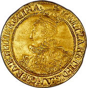 UK Pound Elizabeth I (1601) Sixth Issue. KM# D7 ELIZABETH∙D:G:ANG:FRA:ET∙HIB:REGINA∙ coin obverse UK Pound Elizabeth I (1601) Sixth Issue. KM# D7 ELIZABETH∙D:G:ANG:FRA:ET∙HIB:REGINA∙ coin obverse