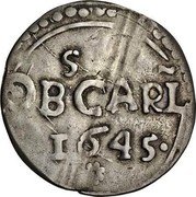 UK Shilling Charles I 1645 KM# 348 OBSCARL 1645 coin reverse