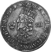 UK Shilling Charles I (1638-1639) Open book KM# 193 ∙CAROLVSD:G:MAG:BR:FR:ET∙HI:REX∙ XII coin obverse UK Shilling Charles I (1638-1639) Open book KM# 193 ∙CAROLVSD:G:MAG:BR:FR:ET∙HI:REX∙ XII coin obverse