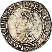 UK Shilling Elizabeth I 1601 Sixth Issue (1601-02). KM# 5 2:ELIZAB∙D:G:ANG:FR:ET:HIB:REGI: coin obverse UK Shilling Elizabeth I 1601 Sixth Issue (1601-02). KM# 5 2:ELIZAB∙D:G:ANG:FR:ET:HIB:REGI: coin obverse