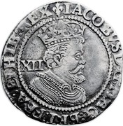 UK Shilling James I ND Third Coinage. KM# 59 IACOBVS∙D:G:MAG:BRI:FRA:ET∙HIB:REX XII coin obverse UK Shilling James I ND Third Coinage. KM# 59 IACOBVS∙D:G:MAG:BRI:FRA:ET∙HIB:REX XII coin obverse