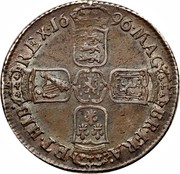 UK Shilling William III 1696 E KM# 485.4 MAG BR∙FRA ET∙HIB REX∙*YEAR*∙ coin reverse