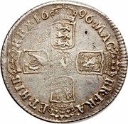 UK Shilling William III 1696 N KM# 485.5 MAG BR∙FRA ET∙HIB REX∙*YEAR*∙ coin reverse