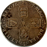 UK Shilling William III First bust C below bust 1697 C KM# 485.3 MAG BR∙FRA ET∙HIB REX∙*YEAR*∙ coin reverse