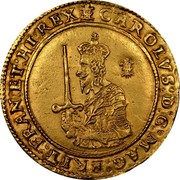 UK Triple Unite Charles I 1642 Oxford KM# 233 CAROLVS∙D:G∙MAG:BRIT:FRAN:ET:HI:REX∙: coin obverse