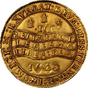 UK Triple Unite Charles I 1642 Oxford KM# 233 III EXVRGAT:DEVS:DISSIPENTVR: INIMICI: RELIG: PROT :LEG: ANG :LIBER: PAR 1642 coin reverse UK Triple Unite Charles I 1642 Oxford KM# 233 III EXVRGAT:DEVS:DISSIPENTVR: INIMICI: RELIG: PROT :LEG: ANG :LIBER: PAR 1642 coin reverse