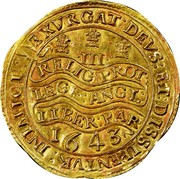UK Triple Unite Charles I with scarf behind 1643 KM# 256.1 EXVRGAT.DEVS.DISSIPENTVR.INIMICI III RELIG:PROT:LEG:ANG:LIBER.PAR: 1643 coin reverse UK Triple Unite Charles I with scarf behind 1643 KM# 256.1 EXVRGAT.DEVS.DISSIPENTVR.INIMICI III RELIG:PROT:LEG:ANG:LIBER.PAR: 1643 coin reverse