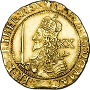 UK Unite Charles I 1643 Oxford KM# 252 CAROLVS D G MAG BR FR ET HIBER REX XX coin obverse