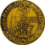 UK Unite Charles I 1643 Oxford KM# 254 CAROLVS∙D:G∙MAG:BRIT:FR:ET∙HI:REX∙ XX coin obverse
