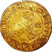 UK Unite Charles I 1644 Oxford KM# 335 CAROLVS∙D∙G∙MAG∙BRIT∙FRAN∙ET∙HIB∙REX XX coin obverse UK Unite Charles I 1644 Oxford KM# 335 CAROLVS∙D∙G∙MAG∙BRIT∙FRAN∙ET∙HIB∙REX XX coin obverse