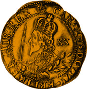 UK Unite Charles I 1644 Oxford KM# 336 CAROLVS∙D:G∙MAG:BRIT:FR:ET∙HIB:REX∙ XX coin obverse UK Unite Charles I 1644 Oxford KM# 336 CAROLVS∙D:G∙MAG:BRIT:FR:ET∙HIB:REX∙ XX coin obverse