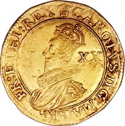 UK Unite Charles I ND Tower KM# 152 CAROLVS∙D:G:MA:BR: FR:ET:HI:REX XX coin obverse UK Unite Charles I ND Tower KM# 152 CAROLVS∙D:G:MA:BR: FR:ET:HI:REX XX coin obverse