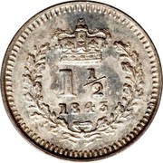 UK 1-1/2 Pence Victoria 1843 KM# 728 1 1/2 coin reverse UK 1-1/2 Pence Victoria 1843 KM# 728 1 1/2 coin reverse