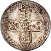 UK 1/2 Crown Anne Plumes 1708 KM# 525.3 MAG BRI ∙ FR ET ∙ HIB ∙ REG ∙ coin reverse UK 1/2 Crown Anne Plumes 1708 KM# 525.3 MAG BRI ∙ FR ET ∙ HIB ∙ REG ∙ coin reverse