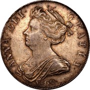 UK 1/2 Crown Anne VIGO no plumes 1703 KM# 518.2 ANNA ∙ DEI ∙ - GRATIA ∙ coin obverse UK 1/2 Crown Anne VIGO no plumes 1703 KM# 518.2 ANNA ∙ DEI ∙ - GRATIA ∙ coin obverse