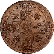 UK 1/2 Crown George II Roses in angles small letters 1739 KM# 574.2 F ∙ D ∙ B ∙ - ET ∙ L ∙ D ∙ S ∙ R ∙ I ∙ - A ∙ T ∙ ET ∙ E ∙ - M ∙ B ∙ F ∙ ET ∙ - H ∙ REX ∙ coin reverse UK 1/2 Crown George II Roses in angles small letters 1739 KM# 574.2 F ∙ D ∙ B ∙ - ET ∙ L ∙ D ∙ S ∙ R ∙ I ∙ - A ∙ T ∙ ET ∙ E ∙ - M ∙ B ∙ F ∙ ET ∙ - H ∙ REX ∙ coin reverse