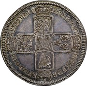 UK 1/2 Crown George II without emblems between shields 1746 Proof KM# 584.2 F ∙ D ∙ B ∙ - ET ∙ L ∙ D ∙ S ∙ R ∙ I ∙ - A ∙ T ∙ ET ∙ E ∙ - M ∙ B ∙ F ∙ ET ∙ - H ∙ REX ∙ coin reverse UK 1/2 Crown George II without emblems between shields 1746 Proof KM# 584.2 F ∙ D ∙ B ∙ - ET ∙ L ∙ D ∙ S ∙ R ∙ I ∙ - A ∙ T ∙ ET ∙ E ∙ - M ∙ B ∙ F ∙ ET ∙ - H ∙ REX ∙ coin reverse