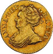 UK 1/2 Guinea Anne 1705 KM# 510.1 ANNA DEI GRATIA coin obverse UK 1/2 Guinea Anne 1705 KM# 510.1 ANNA DEI GRATIA coin obverse