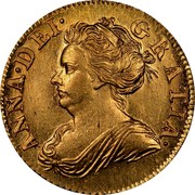 UK 1/2 Guinea Anne 1710 KM# 527 ANNA ∙ DEI ∙ GRATIA ∙ coin obverse UK 1/2 Guinea Anne 1710 KM# 527 ANNA ∙ DEI ∙ GRATIA ∙ coin obverse